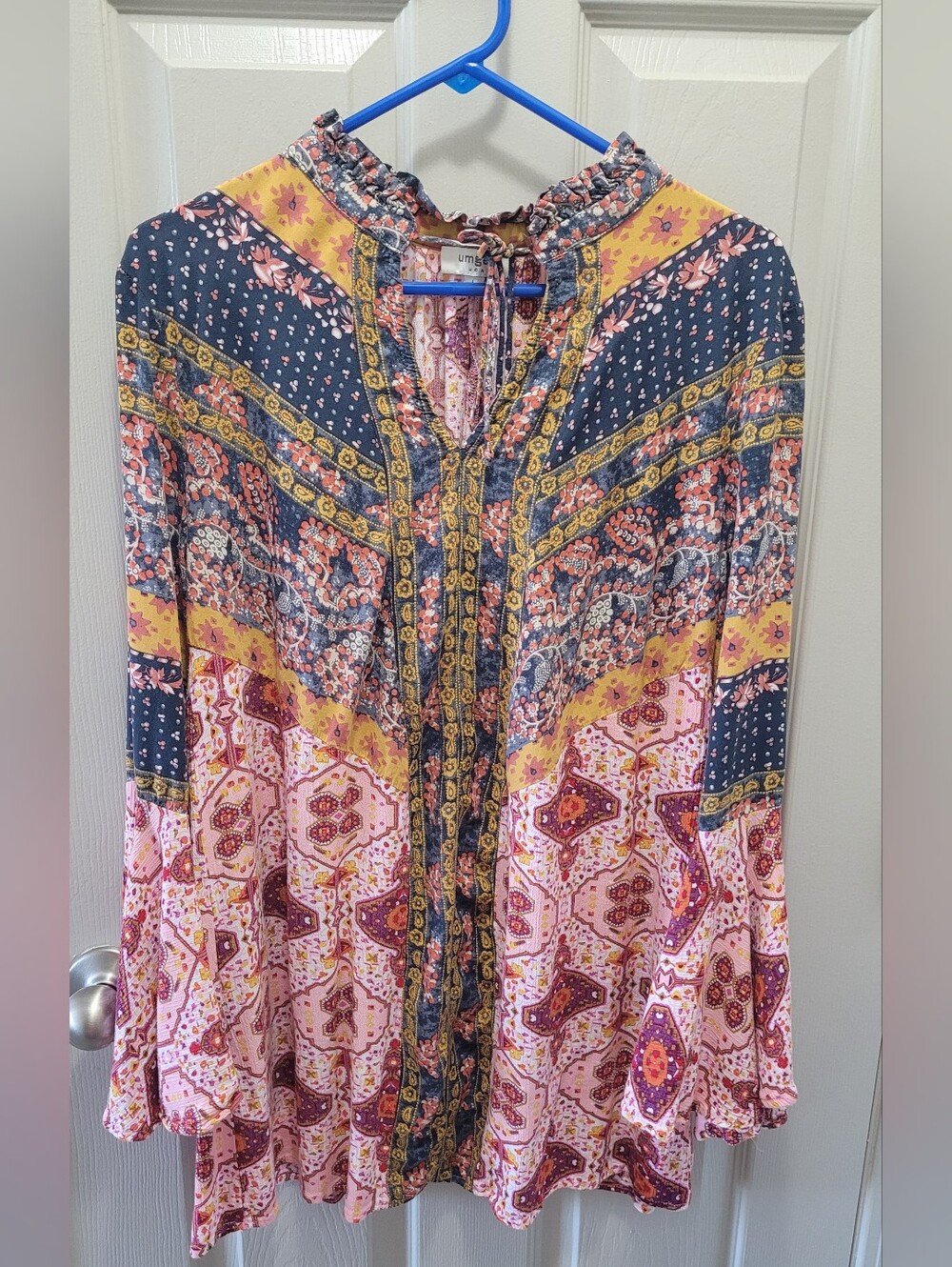 Umgee Paisley Bell Sleeve Bohemian Tunic Top Size L